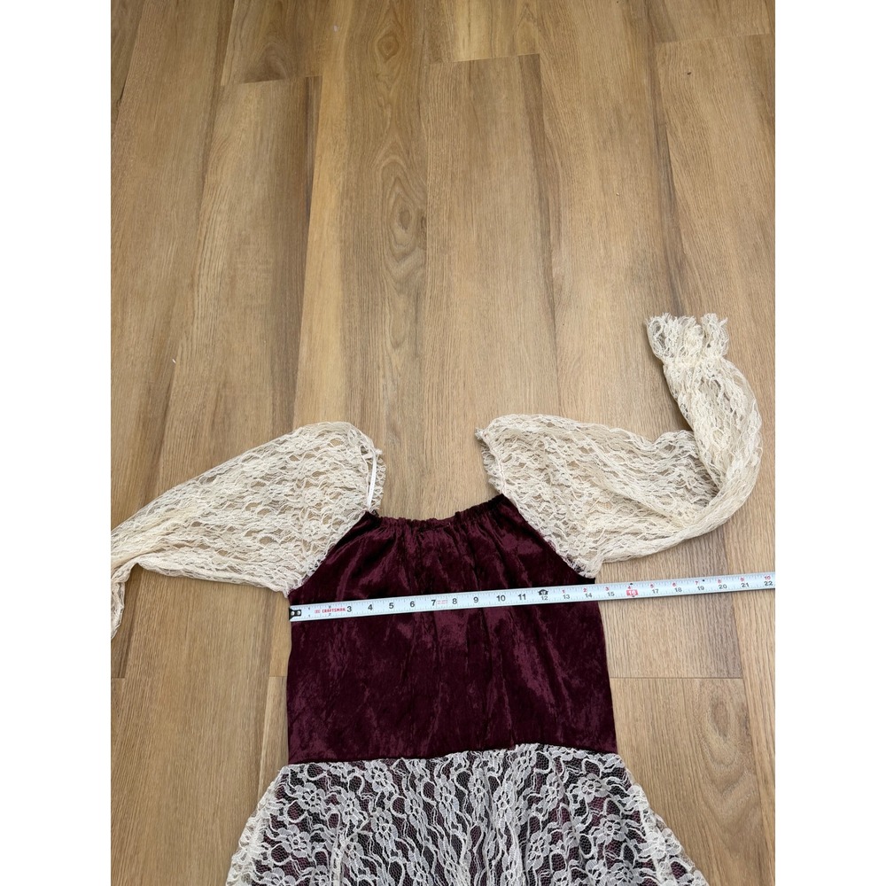 Renaissance Pirate Dress Large Burgundy Lace Y2K Halloween sexy velvet cosplay - Picture 6 of 7